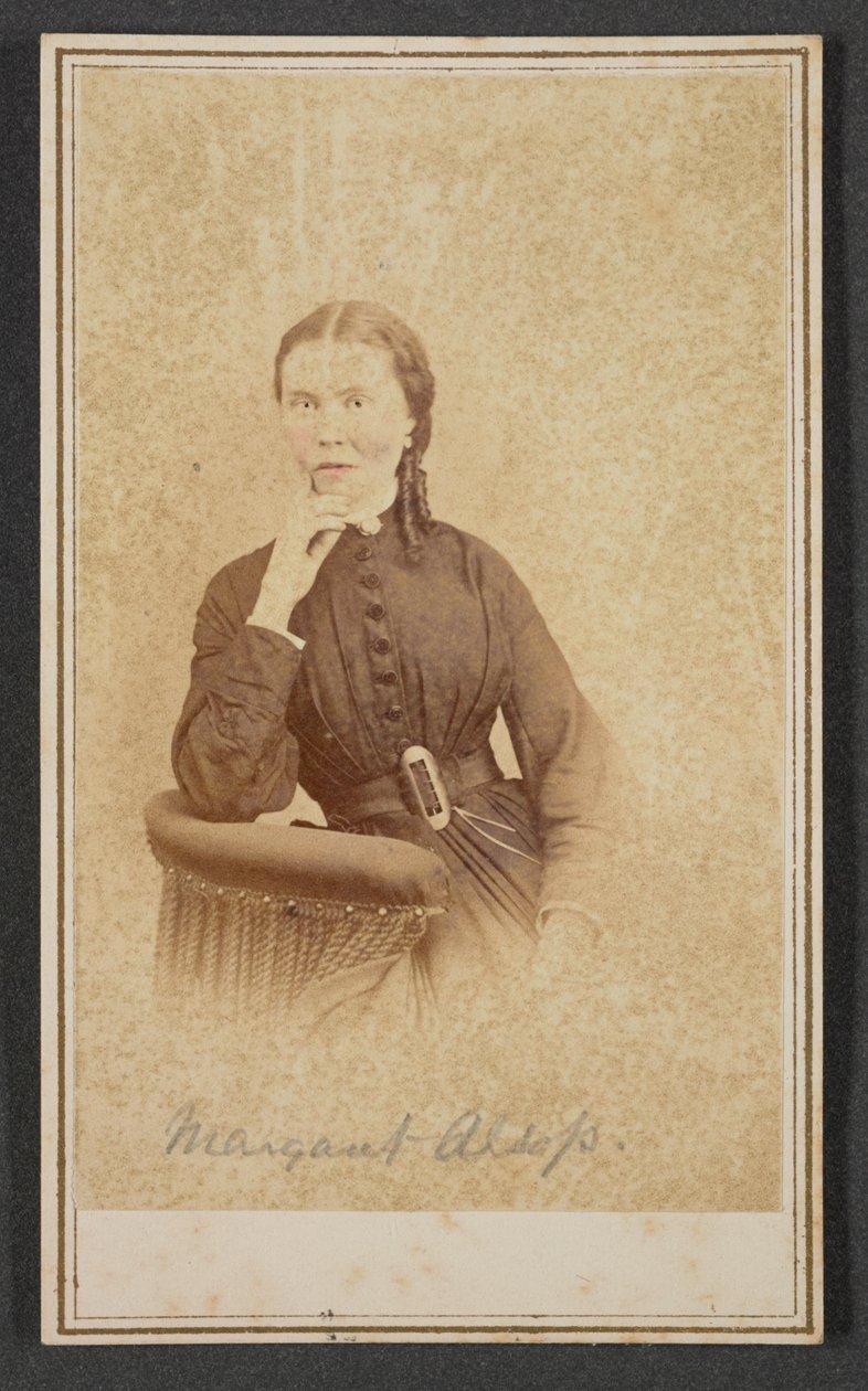 Carte-de-visit -muotokuva Margaret Alsopista, n. 1865. tekijältä Alexander Gardner