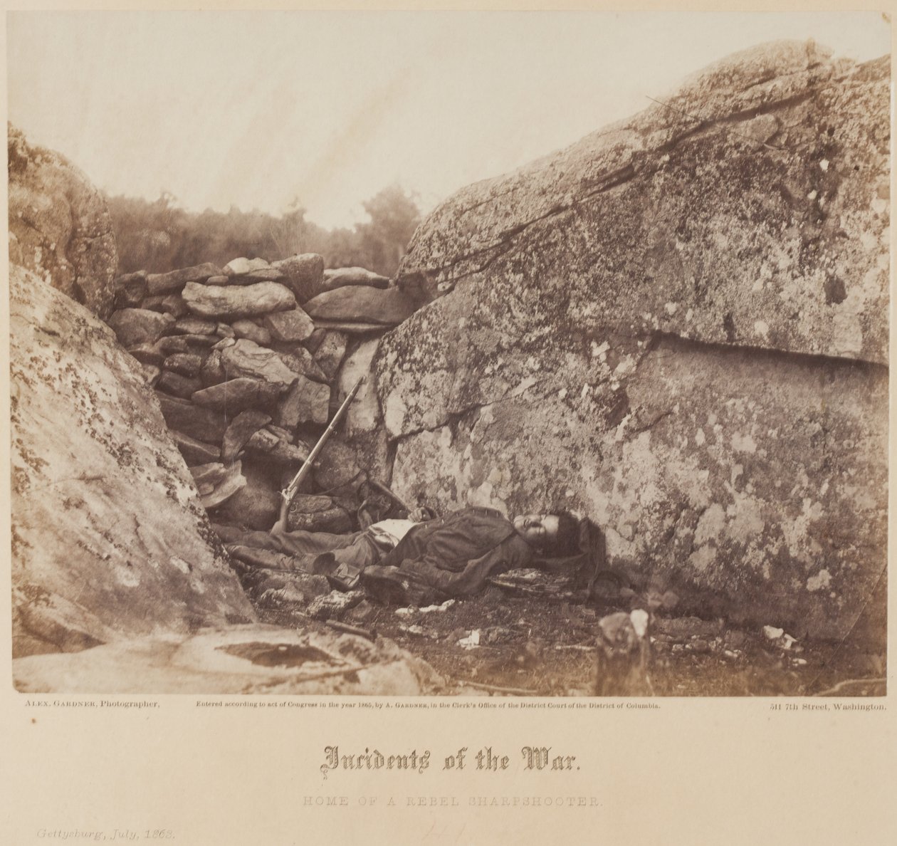 Kapinallisten ampujan koti, Gettysburg, heinäkuu tekijältä Alexander Gardner