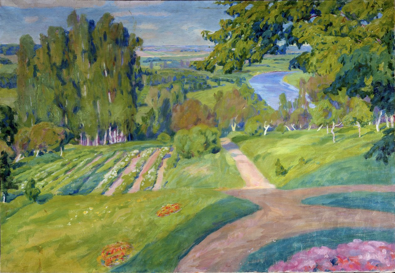 Maaseututila. Aleksanteri Fjodorovitš Gaushin (1873-1947) maalaus, öljy kankaalle, noin 1910, venäläinen taide, jugend. Alueellinen M. Vrubelin taidemuseo, Omsk (Venäjä). tekijältä Alexander Gaush