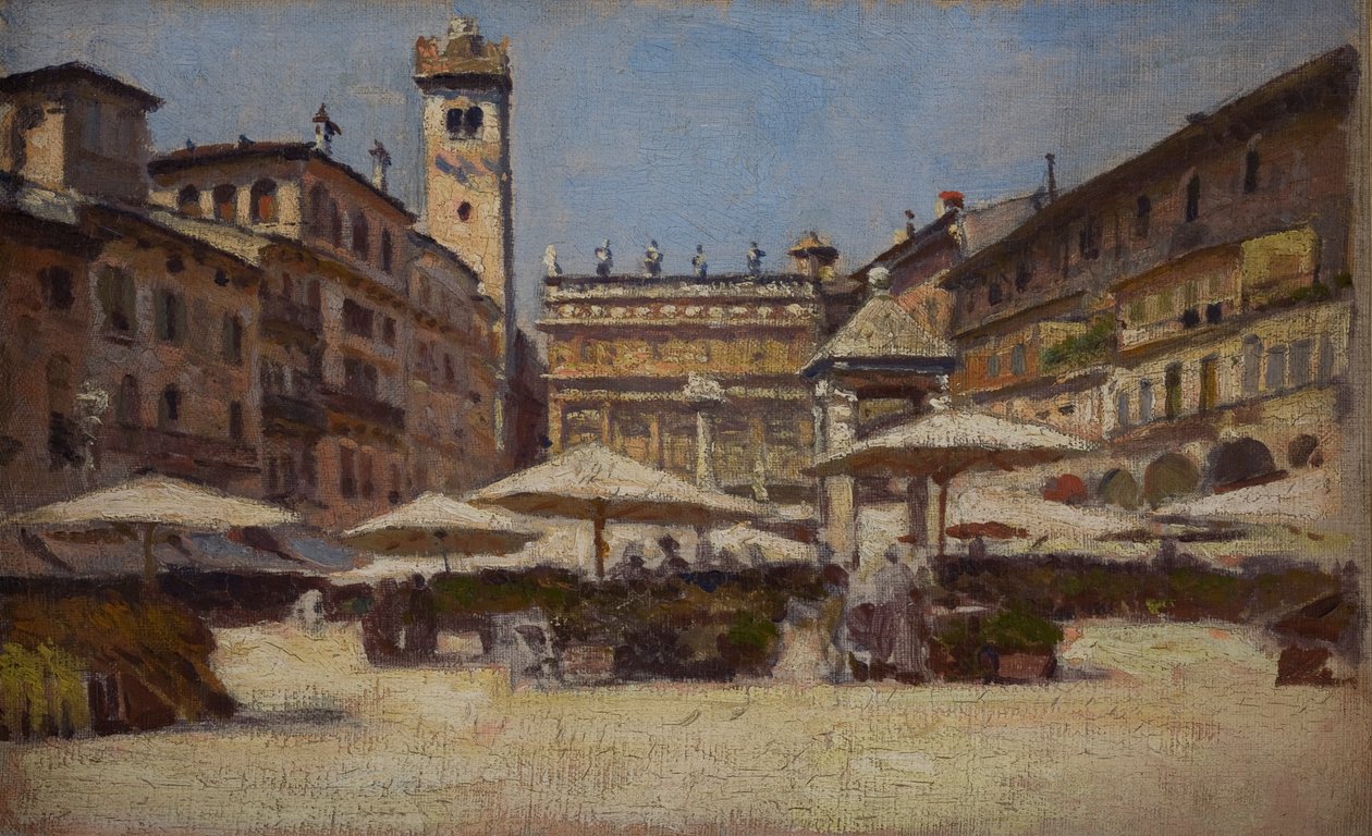 Piazza delle Erbe Veronassa, n. 1900 (öljy kankaalle) tekijältä Alexander Gierymski