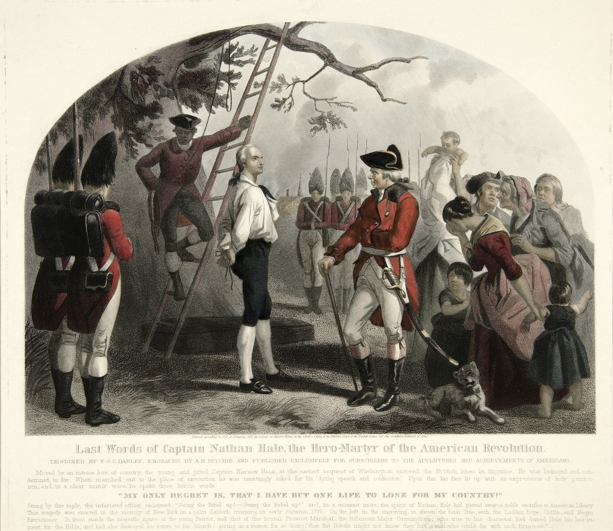 Kapteeni Nathan Halen viimeiset sanat?, pubi. 1858 (käsinvärinen kaiverrus) tekijältä Alexander Hay Ritchie