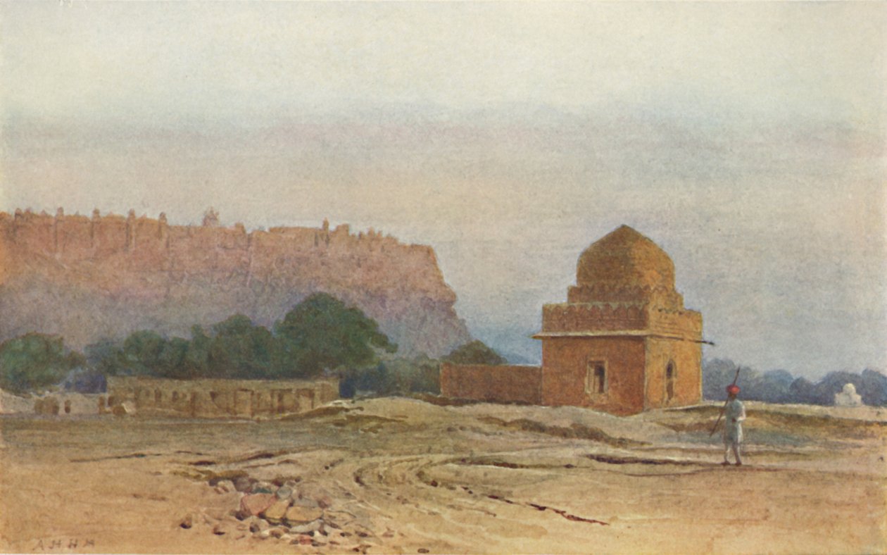 Gwaliorin linnoitus ennen auringonnousua, n. 1880 1905. tekijältä Alexander Henry Hallam Murray