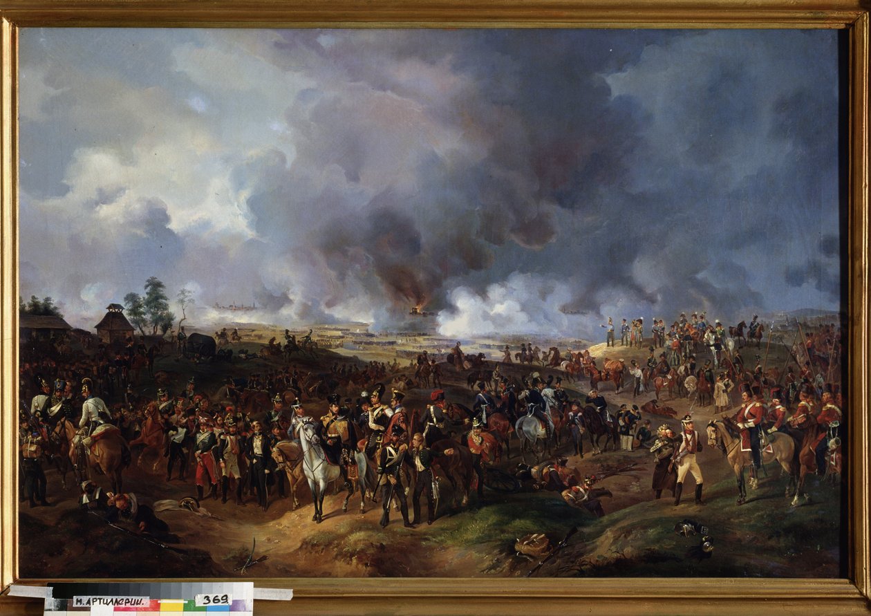 Kansakuntien taistelu Leipzigissä (Saksa), lokakuu 1813. (Tai Leipzigin taistelu, Napoleonin sotien jakso, Saksan kampanjan aikana (1813). Alexander Ivanovich Sauerweidin (1783-1844) maalaus, öljy kankaalle tekijältä Alexander Ivanovich Sauerweid