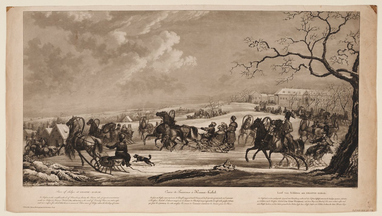 Kelkkakilpailu Krasny Kabachok Little Red Tavernissa, 1814 tekijältä Alexander Ivanovich Sauerweid