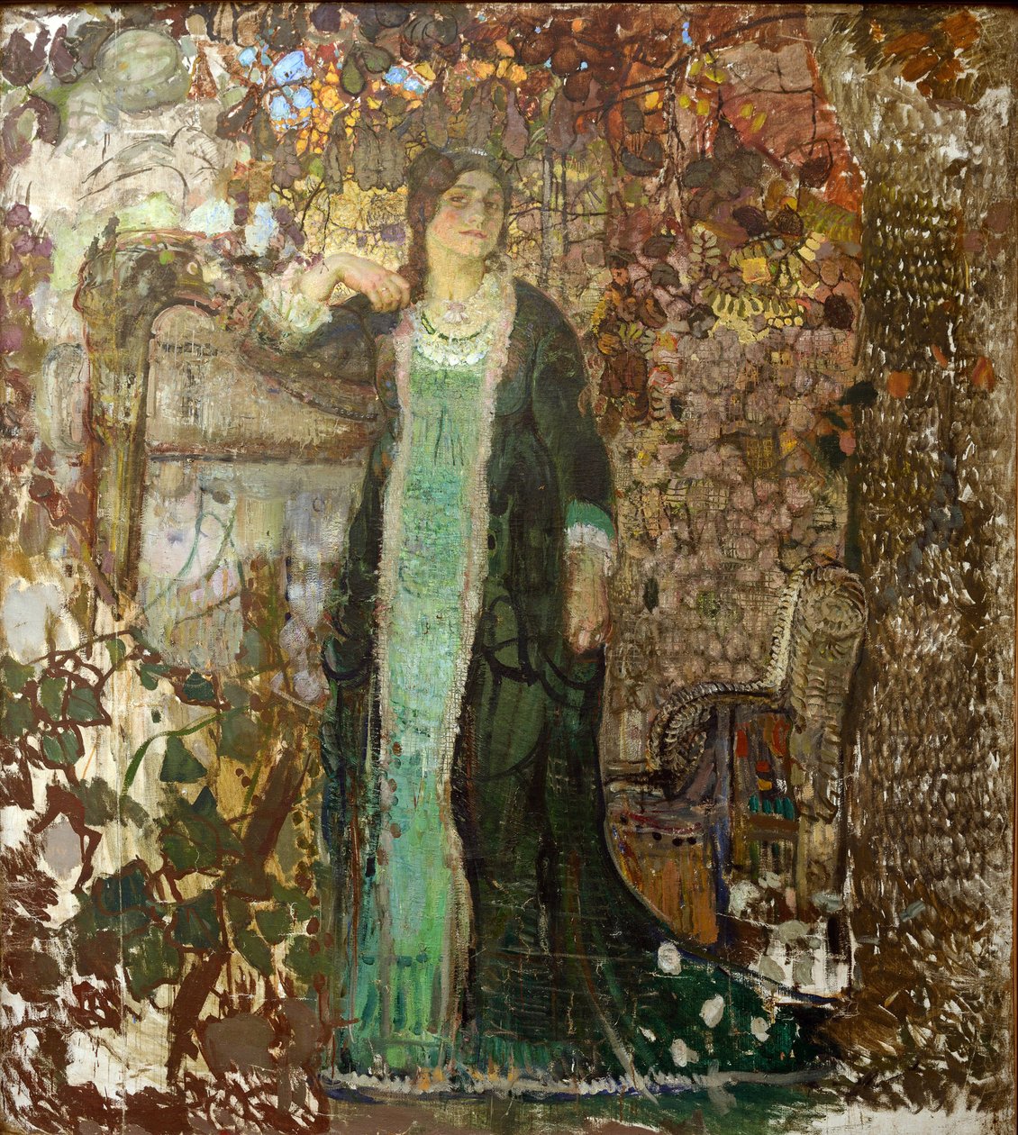 Harpisti. Muotokuva Tatjana Sergeevna Bartsevasta (1886-1984) par Savinov, Alexander Ivanovich (1881-1942) tekijältä Alexander Ivanovich Savinov