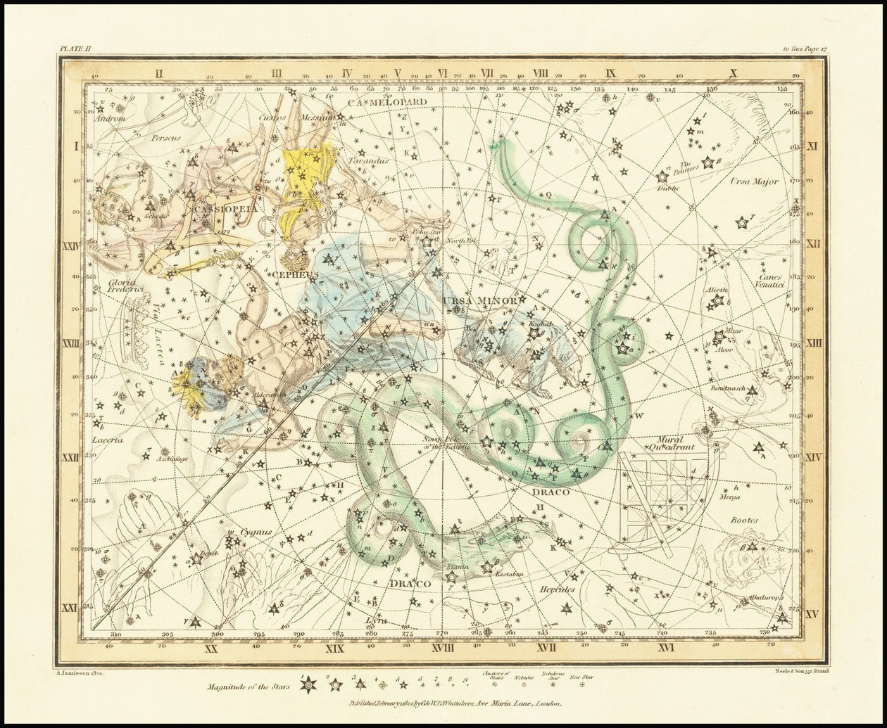 1822 - Alexander Jamieson - Ursa Minor - Pikku Karhu, jossa näkyy myös Cassiopeia, Draco ja Cepheus. tekijältä Alexander Jamieson