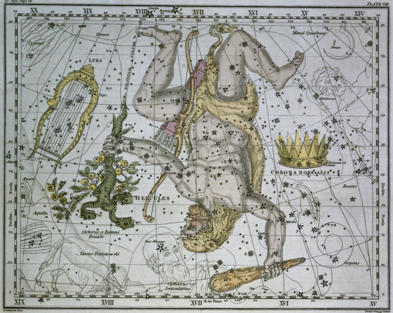 Hercules, "A Celestial Atlas", pub. vuonna 1822 tekijältä Alexander Jamieson