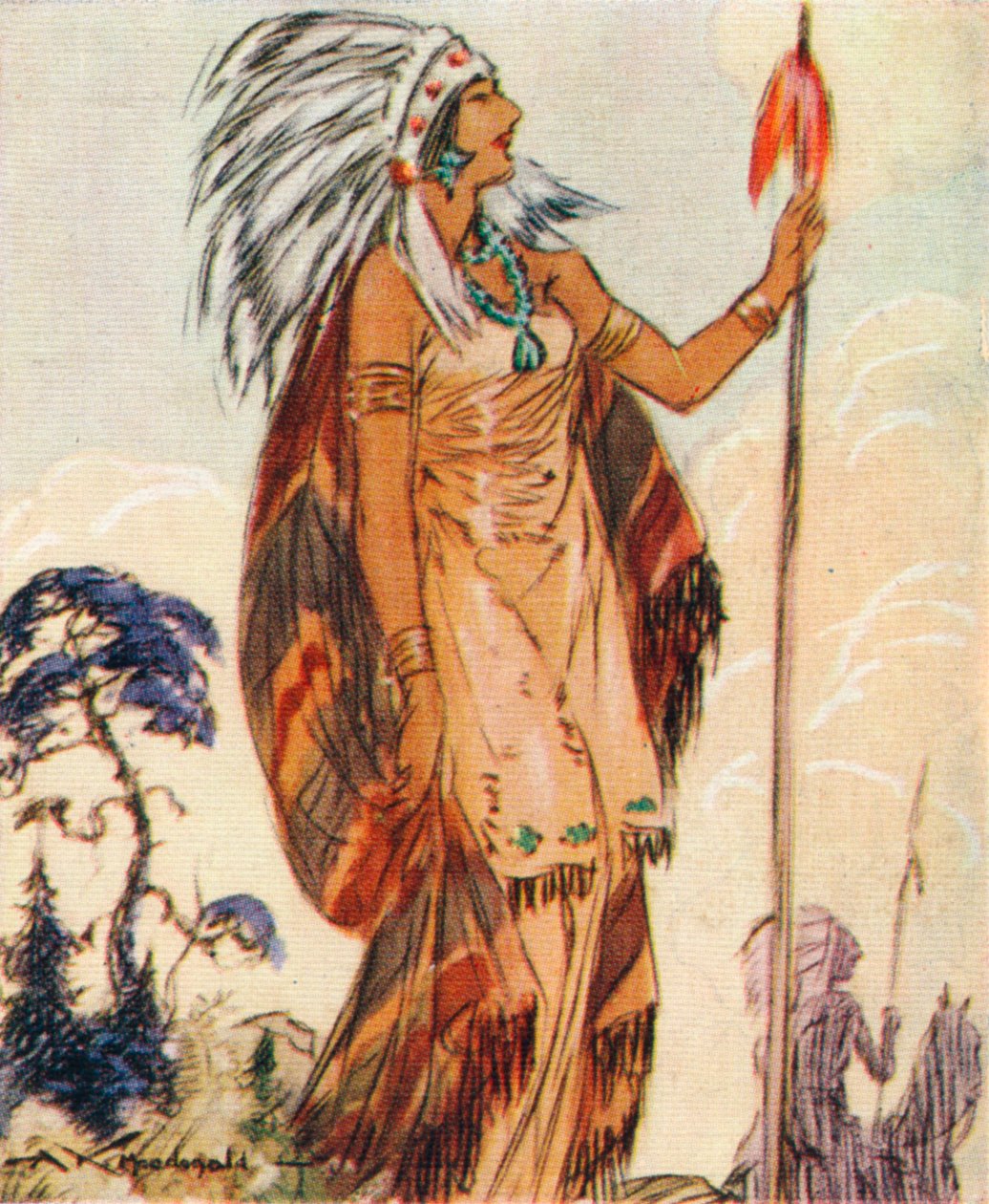 Pocahontas, intiaanipäälliköiden tytär, joka pelasti John Smithin, 1937 tekijältä Alexander K. MacDonald