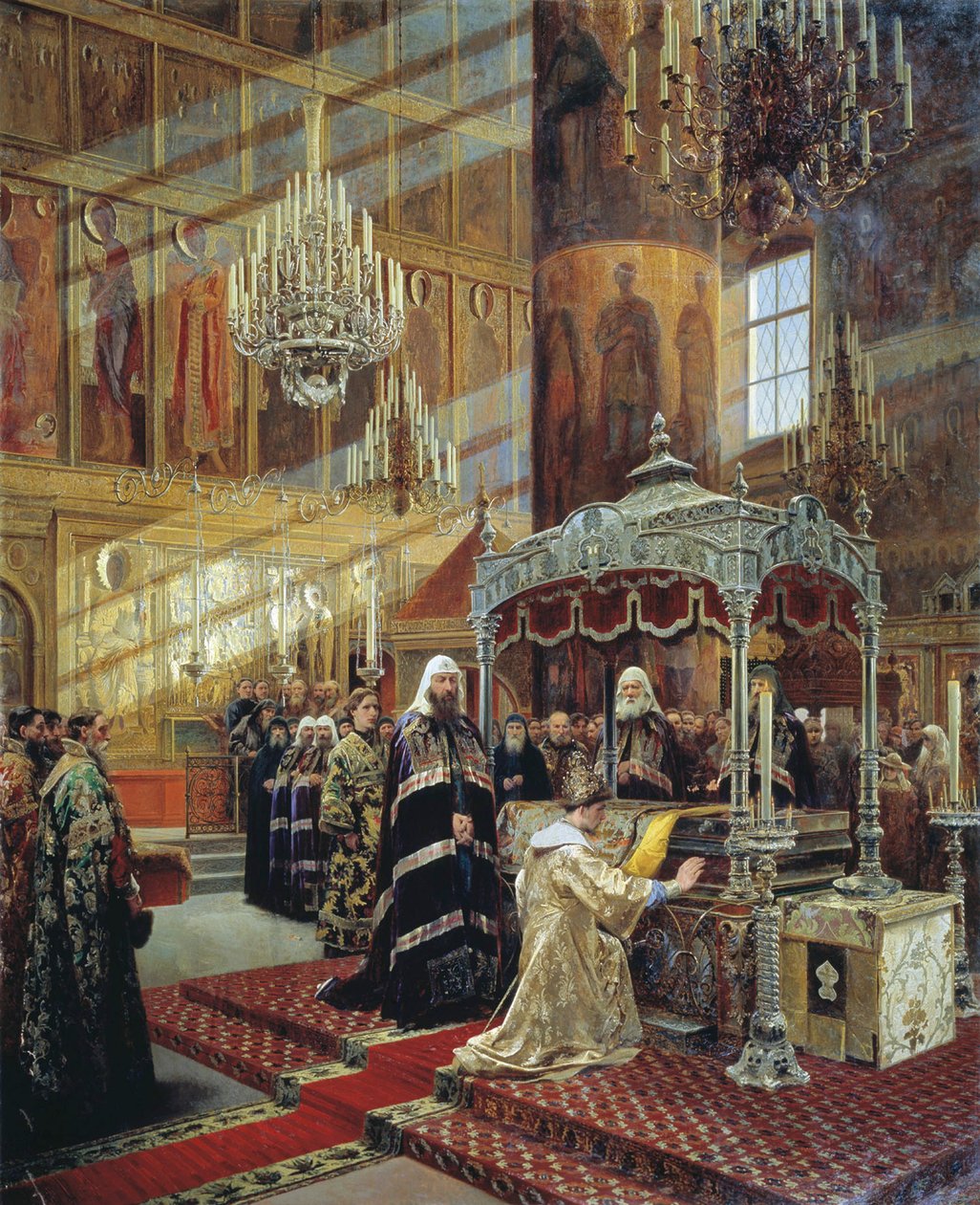 Tsaari Aleksis ja patriarkka Nikon Moskovan metropoliitin Philipin arkussa, 1600-luku 1886 tekijältä Alexander Litovchenko