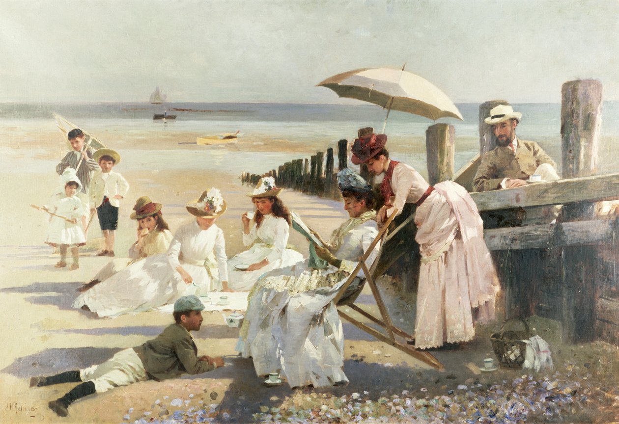 Bognor Regisin rannoilla - Muotokuvaryhmä Harford-parista ja heidän lapsistaan, 1887 tekijältä Alexander M. Rossi