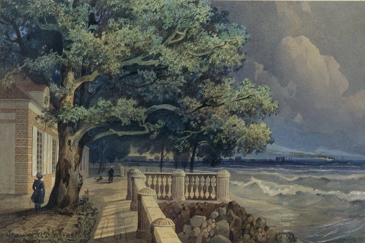 Terassi Monplaisirin palatsissa, Peterhof, 1847 tekijältä Alexander Matveyevich Dorogov