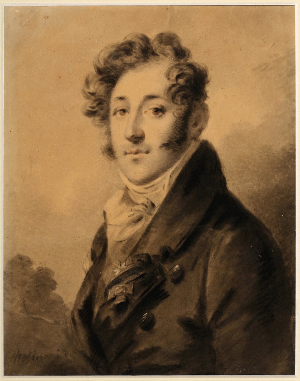 Konstantin Yakovlevich Bulgakovin (1782-1835) muotokuva - Aleksanteri (Alexandre) Molinarin (1772-1831) teos, sanguine ja liitu paperille, n. 1800, 28x22,3 cm - (Konstantin Jakovlevich Bulgakovin muotokuva, sangviini, musta liitu ja valkoinen väri päällä tekijältä Alexander Molinari