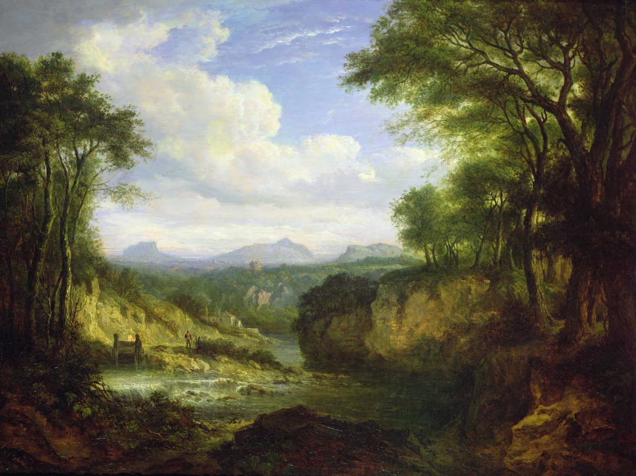 Edinburghin kaukainen näkymä (öljy paneelissa) tekijältä Alexander Nasmyth