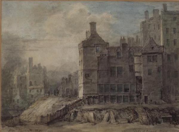 Duke of Argyll House, Edinburgh (akvarelli paperille) tekijältä Alexander Nasmyth