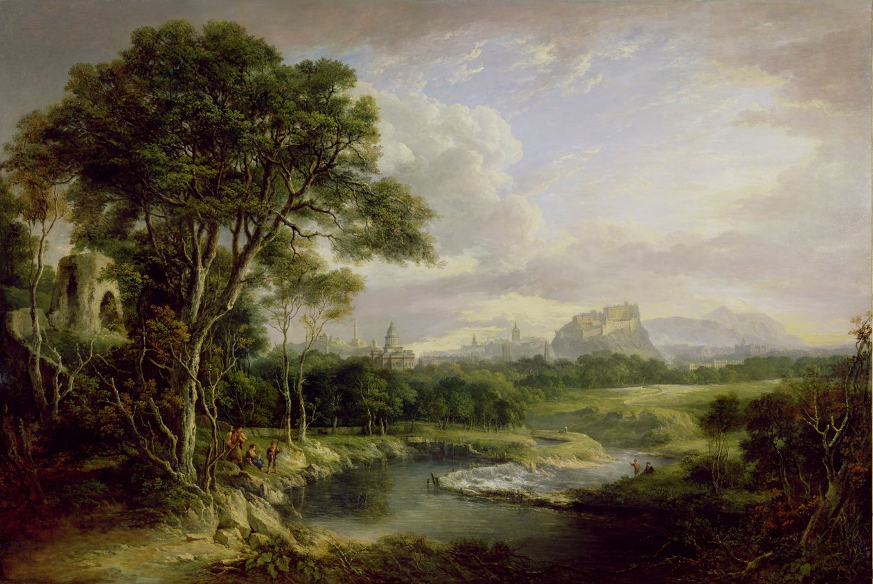 Näkymä Edinburghin kaupungista, noin 1822 (öljy kankaalle). tekijältä Alexander Nasmyth