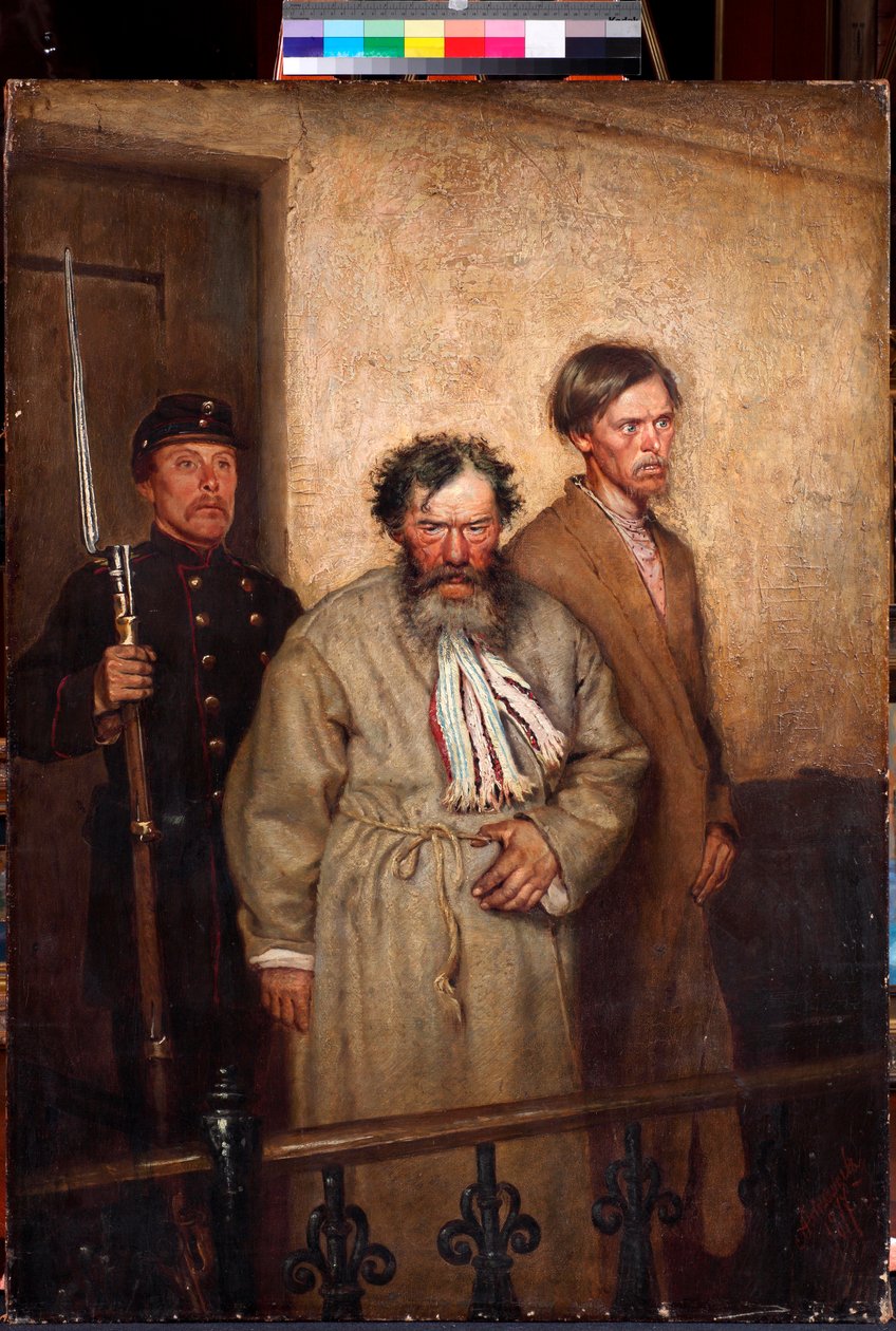 ""Oikeussalissa"" (Oikeussalissa) Aleksanteri Novoskoltsevin (1853-1919) maalaus tekijältä Alexander Nikanorovich Novoskoltsev