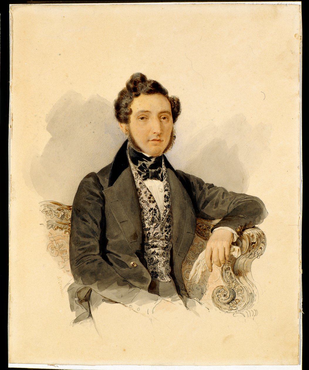 Nikolai Mikhaylovich Donaurovin (1806-1849) muotokuva - Alexander Briullov (Brioullov) (1798-1877) akvarelli paperille tekijältä Alexander Pavlovich Briullov