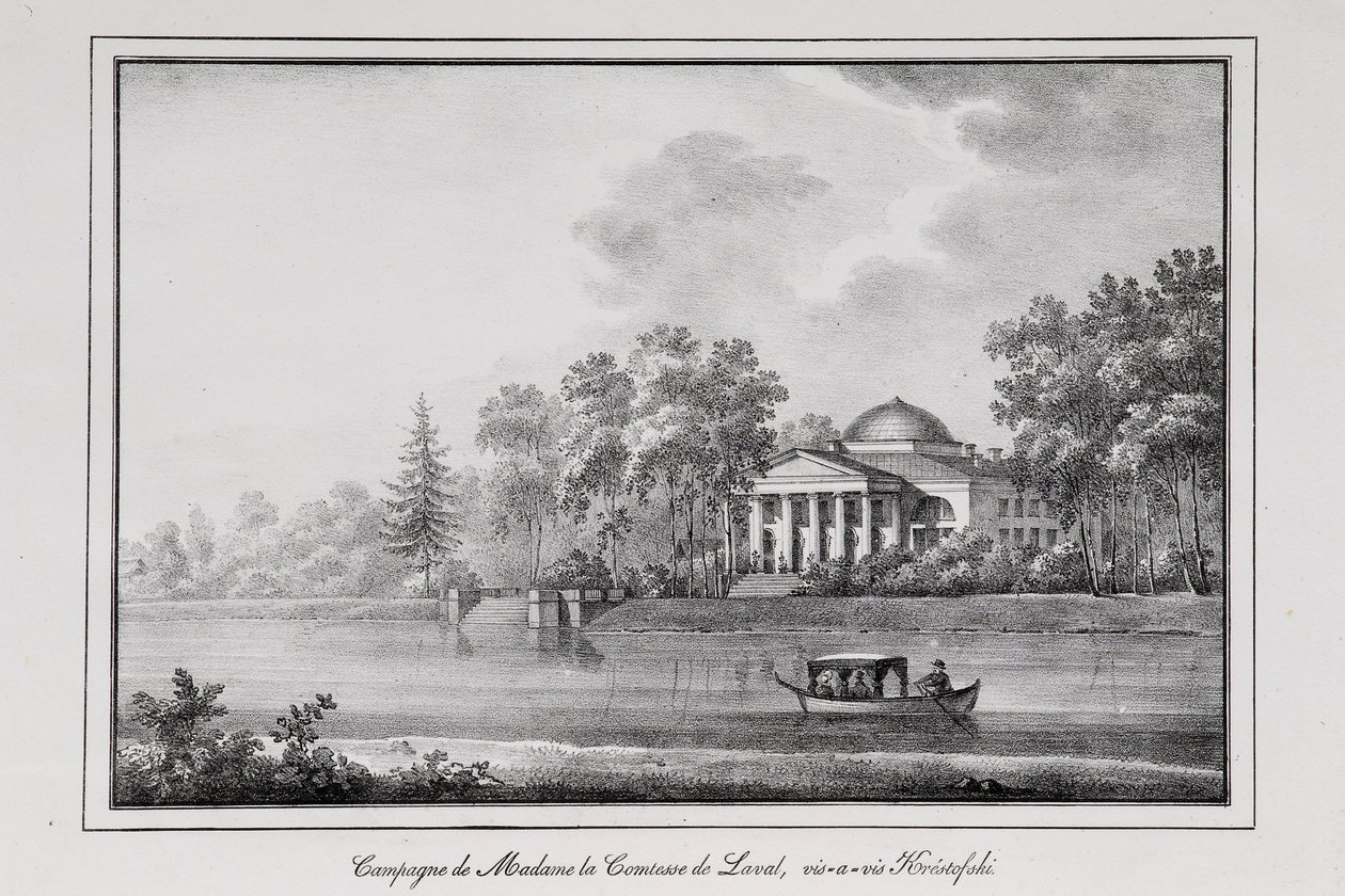 Kreivitär de Lavalin kesätalo Aptekarsky-saarella -sarja Näkymät Pietariin, 1820-luku tekijältä Alexander Pluchart