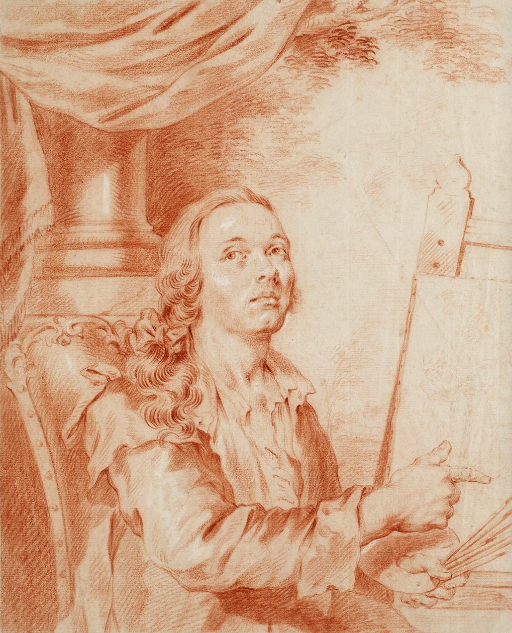 Omakuva - Alexander (Alexandre) Roslinin (1718-1793), sangviinilainen työ paperilla tekijältä Alexander Roslin