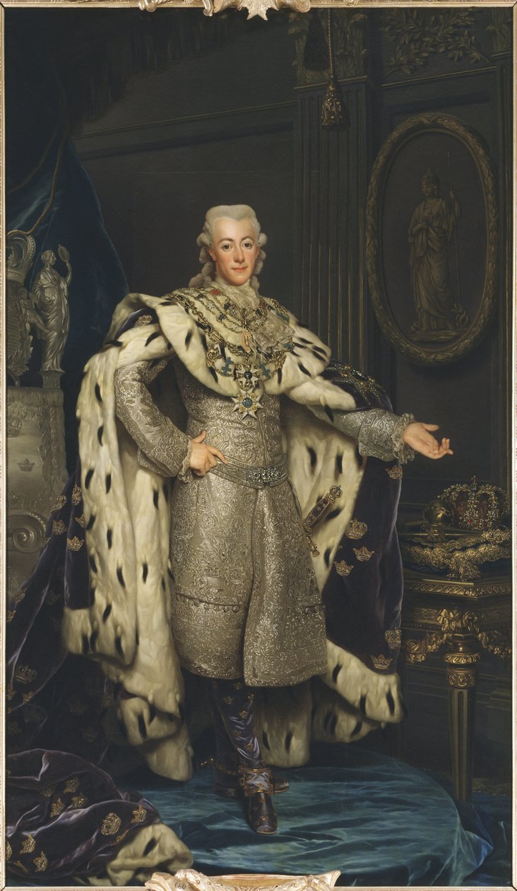 Gustave III de Suede - Muotokuva Ruotsin kuningas Kustaa III:sta (1746-1792), kirjoittanut Roslin, Aleksanteri (1718-1793). Öljy kankaalle tekijältä Alexander Roslin