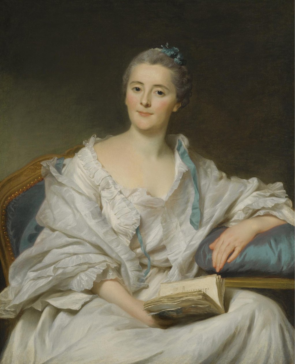 Marie-Françoise Julie Constance Filleulin, Marquise de Marignyn muotokuva kirjan kanssa tekijältä Alexander Roslin
