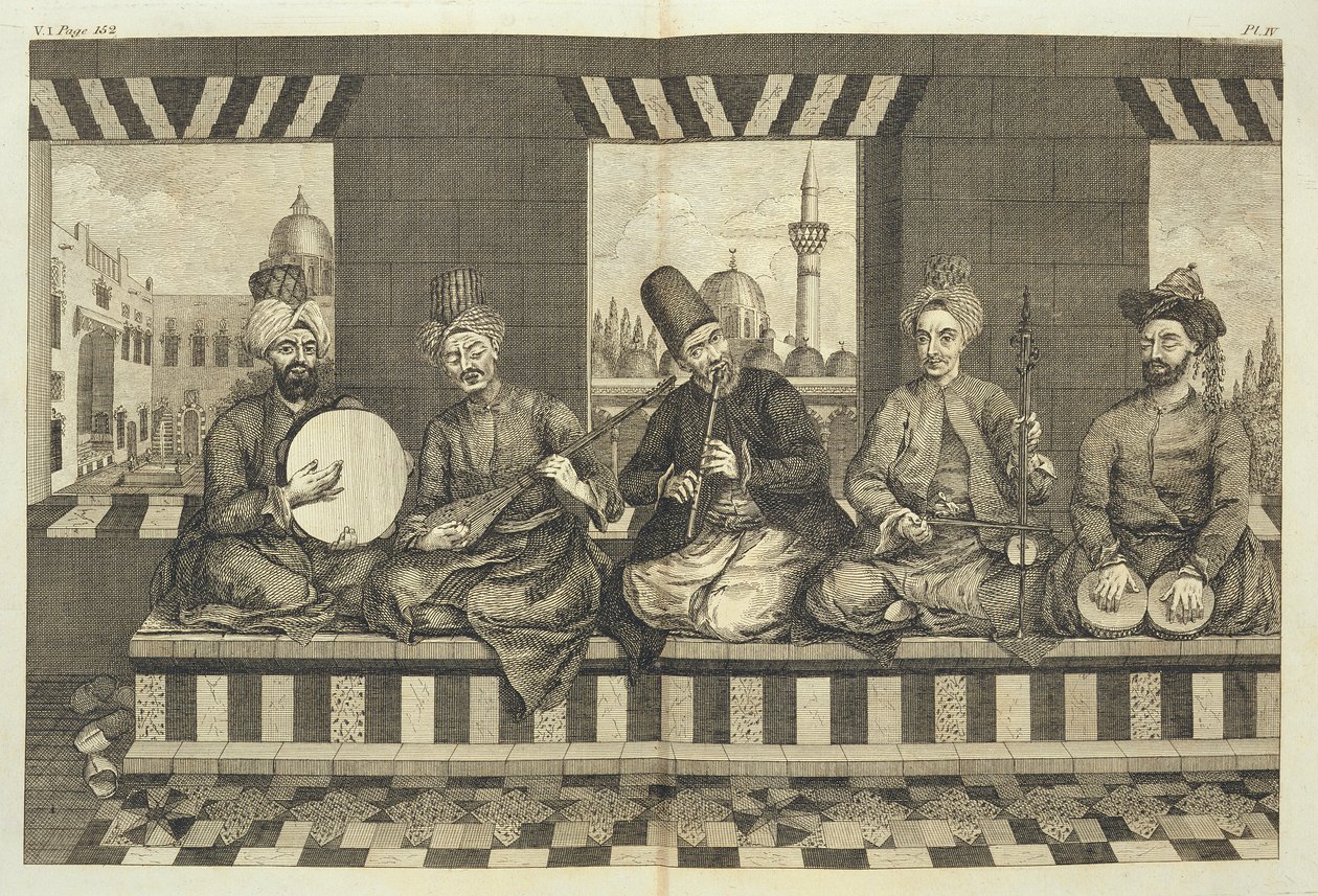Syyrian Musicians, levy 4 "Natural History of Aleppo", pub. Patrick Russell, 1794 tekijältä Alexander Russell