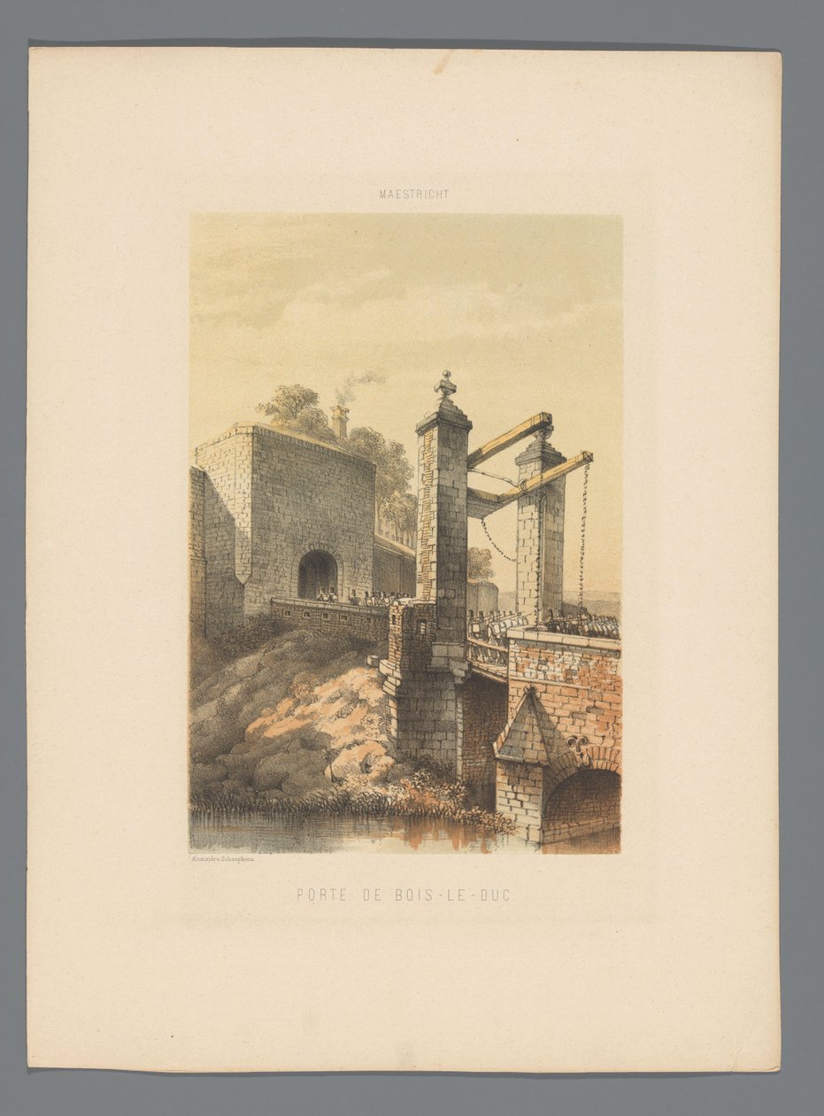 Boschin portti Maastrichtissa Porte de Bois-le-duc (otsikko esineessä) Monuments de Maastricht (sarjan nimi) tekijältä Alexander Schaepkens