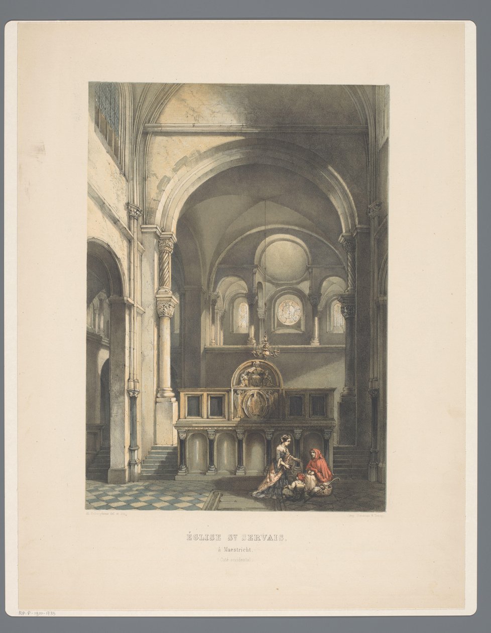 Sint-Servaasbasiliek te Maastrichtin sisustus St Servais -kirkko, Maestricht (länsipuoli) (otsikko esineessä) Muinaiset arkkitehtuurimonumentit 1100-luvulta 1300-luvulle Limburgissa (sarjan nimi) tekijältä Alexander Schaepkens