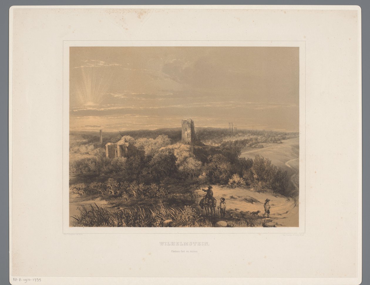Wilhelmsteinin linnan rauniot Wilhelmstein, Chateau-linnoitus ja rauniot (nimi esineessä) Rolduc et ses environs (sarjan nimi) tekijältä Alexander Schaepkens