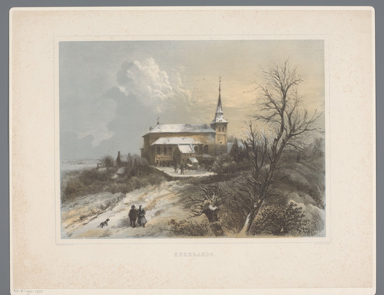 Pyhän Lambertin kirkko Kerkradessa Kerkrade (otsikko esineessä) Rolduc et ses environs (sarjan nimi) tekijältä Alexander Schaepkens