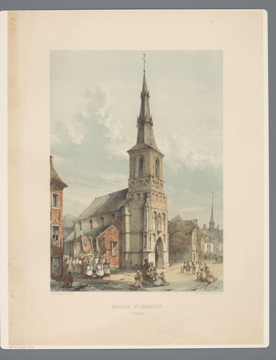 Sint-Maartenkerk ja Sint-Truiden St Martinin kirkko St Trondissa (otsikko esineessä) Muinaiset arkkitehtuurimonumentit 1100-luvulta 1300-luvulle Limburgissa (sarjan nimi) tekijältä Alexander Schaepkens
