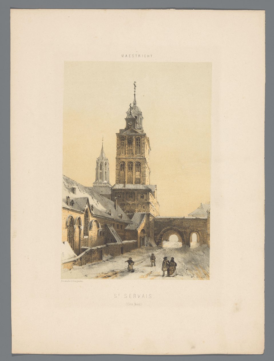 Pyhän Servatiuksen basilika Maastrichtissa St Servais (Côté Nord) (otsikko esineessä) Monuments de Maastricht (sarjan nimi) tekijältä Alexander Schaepkens