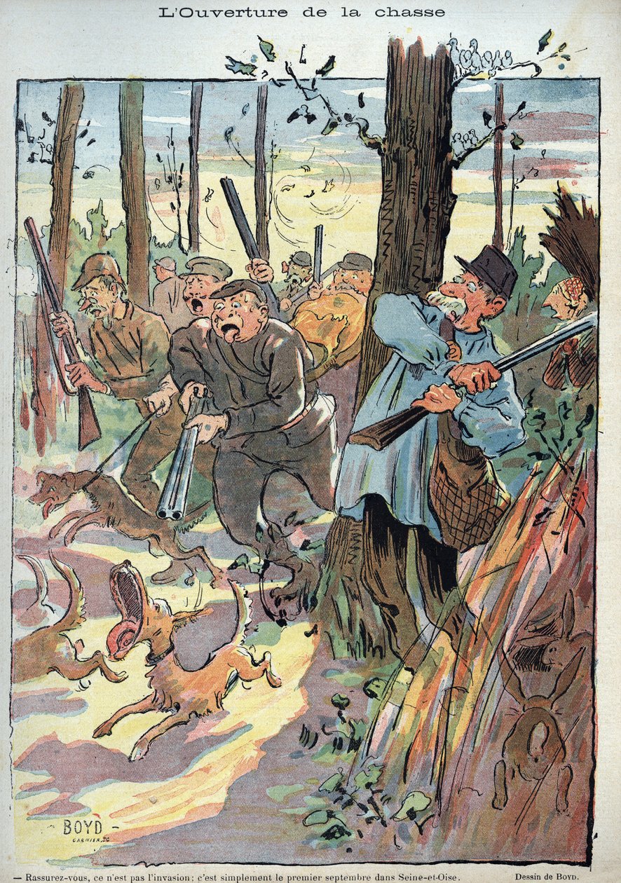 Metsästyksen avaus - Alexander Stuart Boydin (1854-1930) kuvitus teokselle Laughter n. 45 / 1895 tekijältä Alexander Stuart Boyd