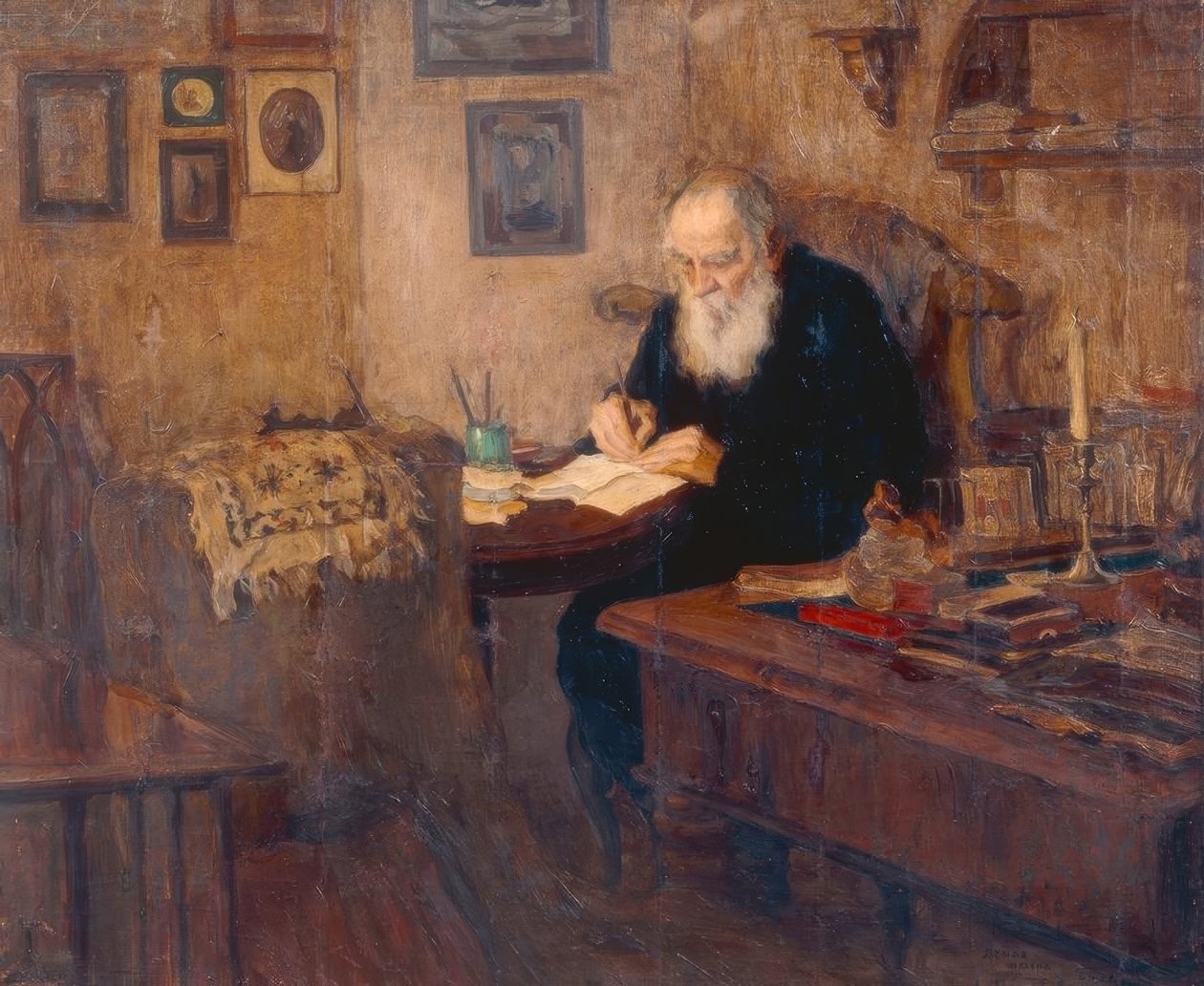 Kirjailija Leo N. Tolstoin muotokuva tekijältä Alexander Viktorowitsch Morawow