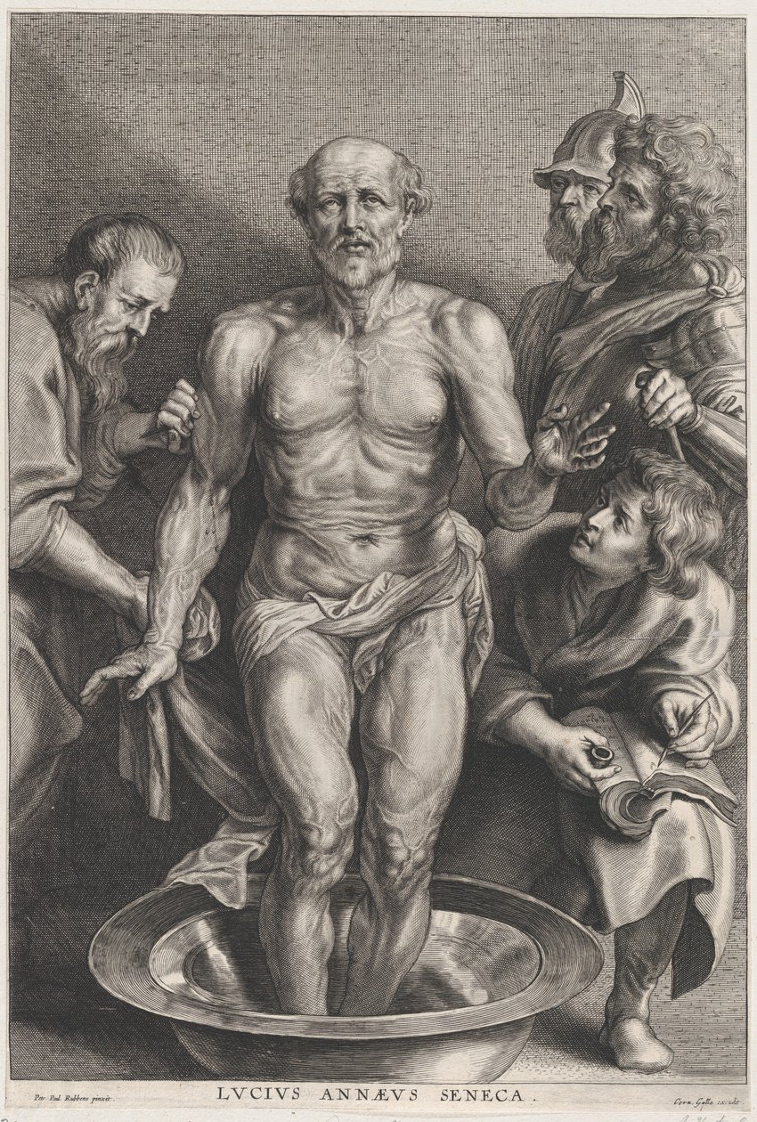 Senecan kuolema, joka seisoo keskellä jalat vesialtaassa, tuki..., n. 1655-78. tekijältä Alexander Voet