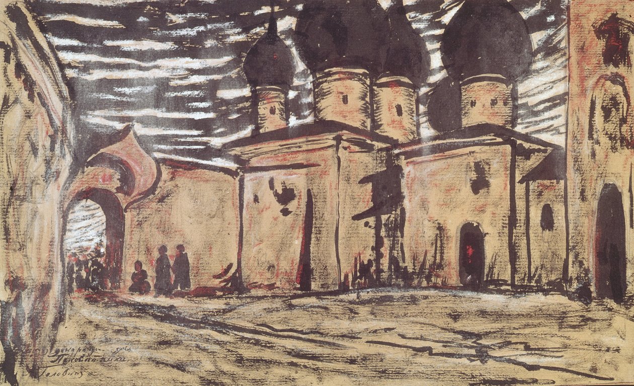 Lavastus N. Rimski-Korsakovin oopperaan Pihkovan neito, n. tekijältä Alexander Yakovlevich Golovin