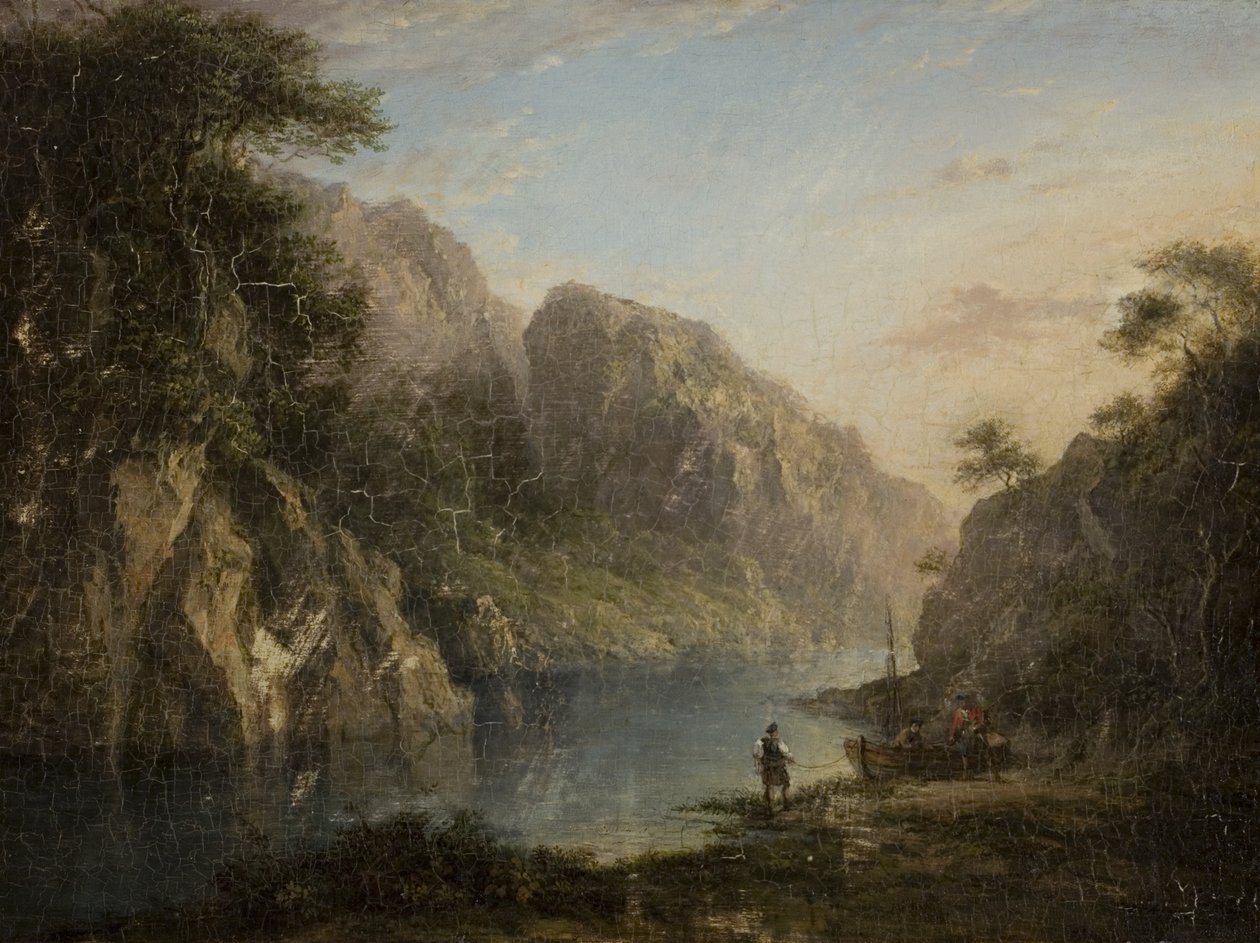Lehmien sola, Highlands, 1700-luvun loppu - 1800-luvun alku (öljy puulevylle) tekijältä Alexander after Nasmyth
