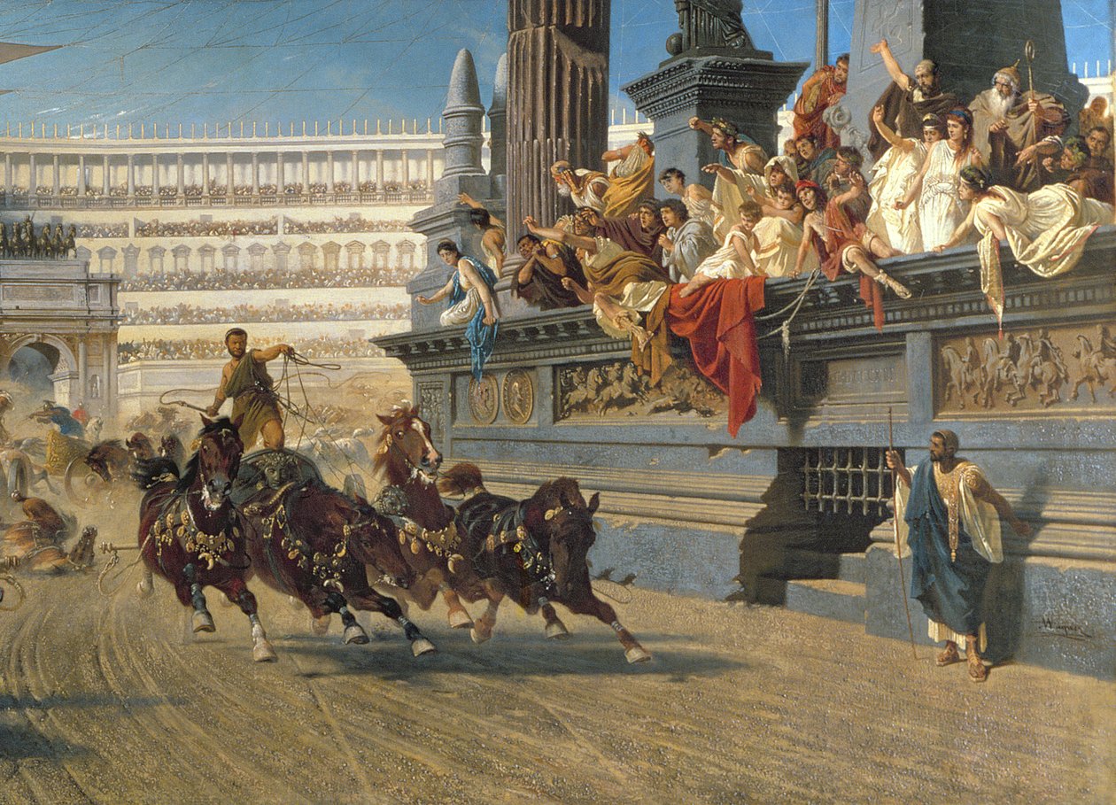 The Chariot Race, n. 1882 (öljy kankaalle) (yksityiskohta 201093) tekijältä Alexander von Wagner