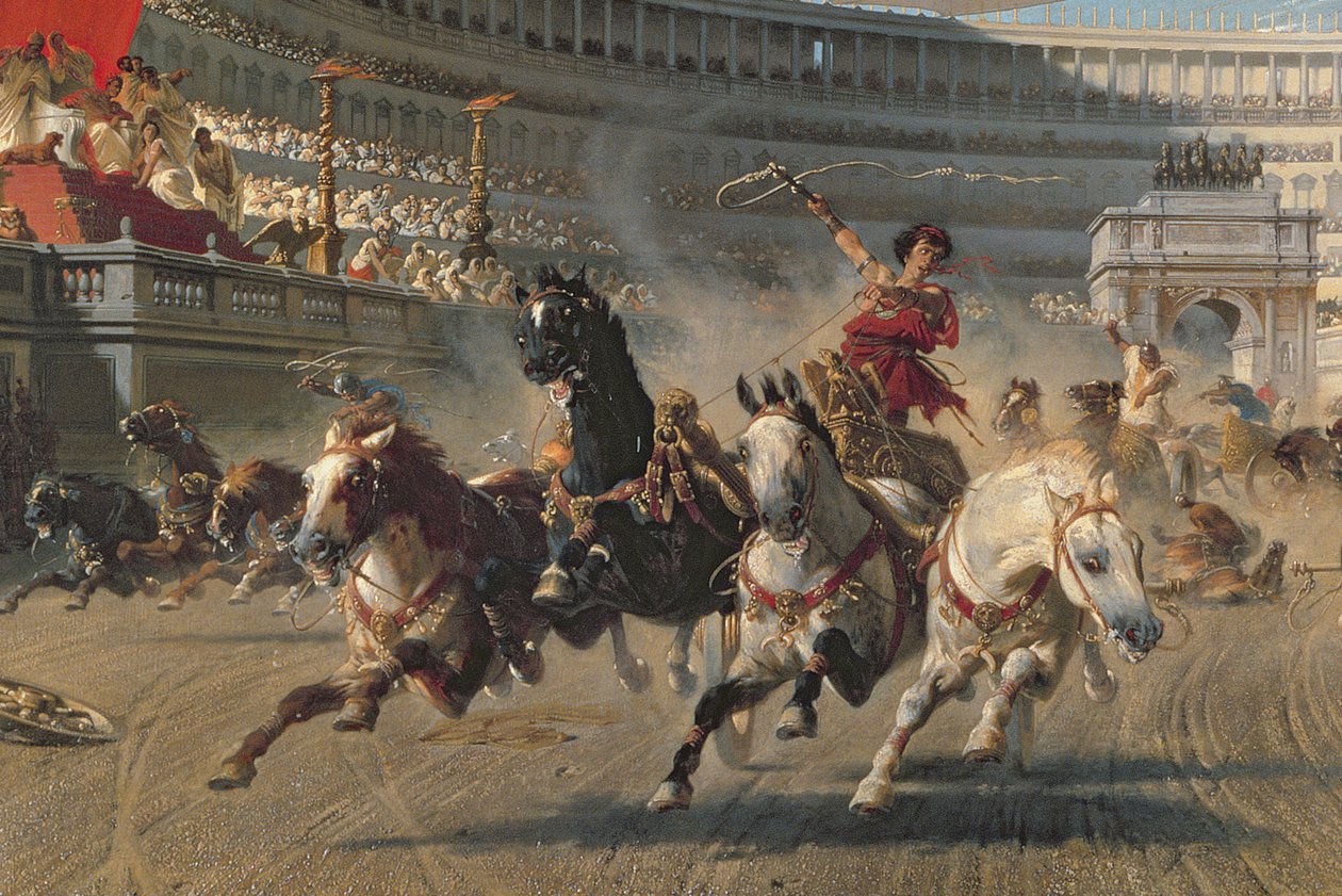 The Chariot Race, n. 1882 (öljy kankaalle) (yksityiskohta 201093) tekijältä Alexander von Wagner