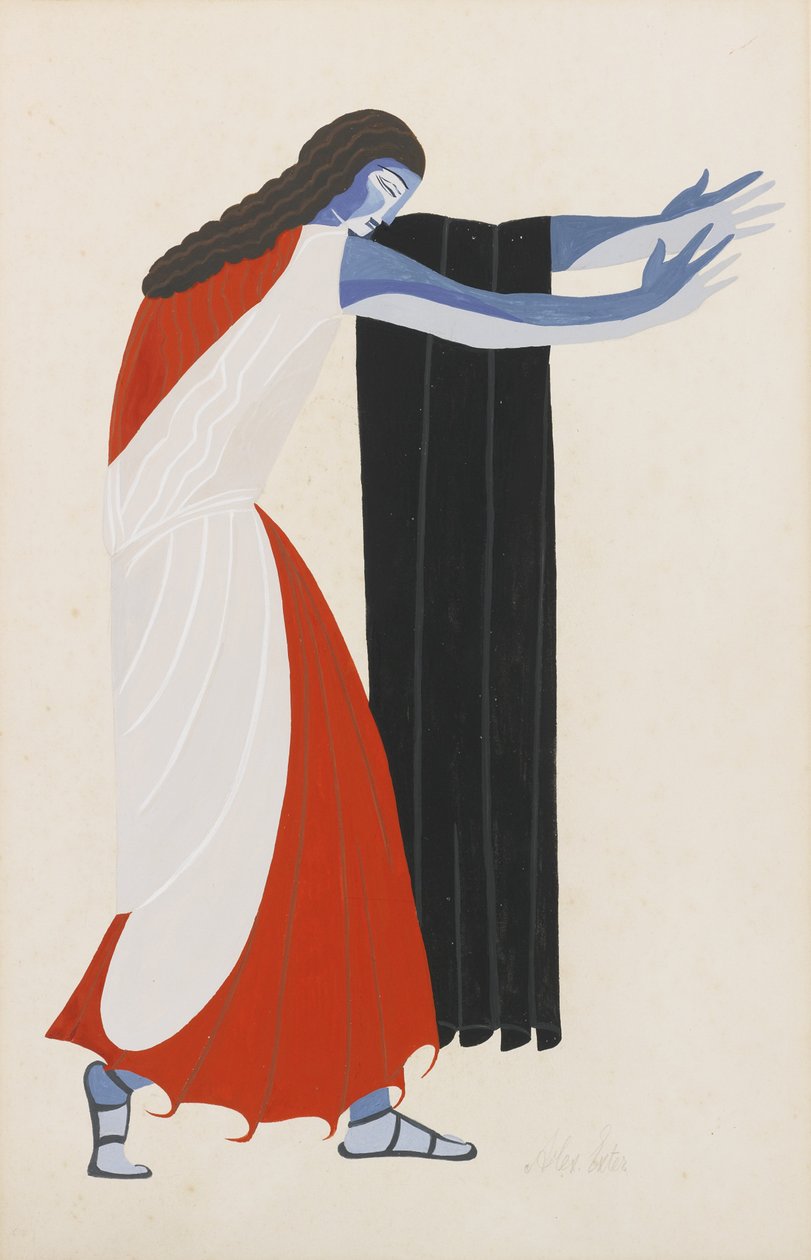 Pukusuunnittelu Aischyloksen näytelmään Seitsemän Thebea vastaan, 1925 tekijältä Alexandra Alexandrowna Exter