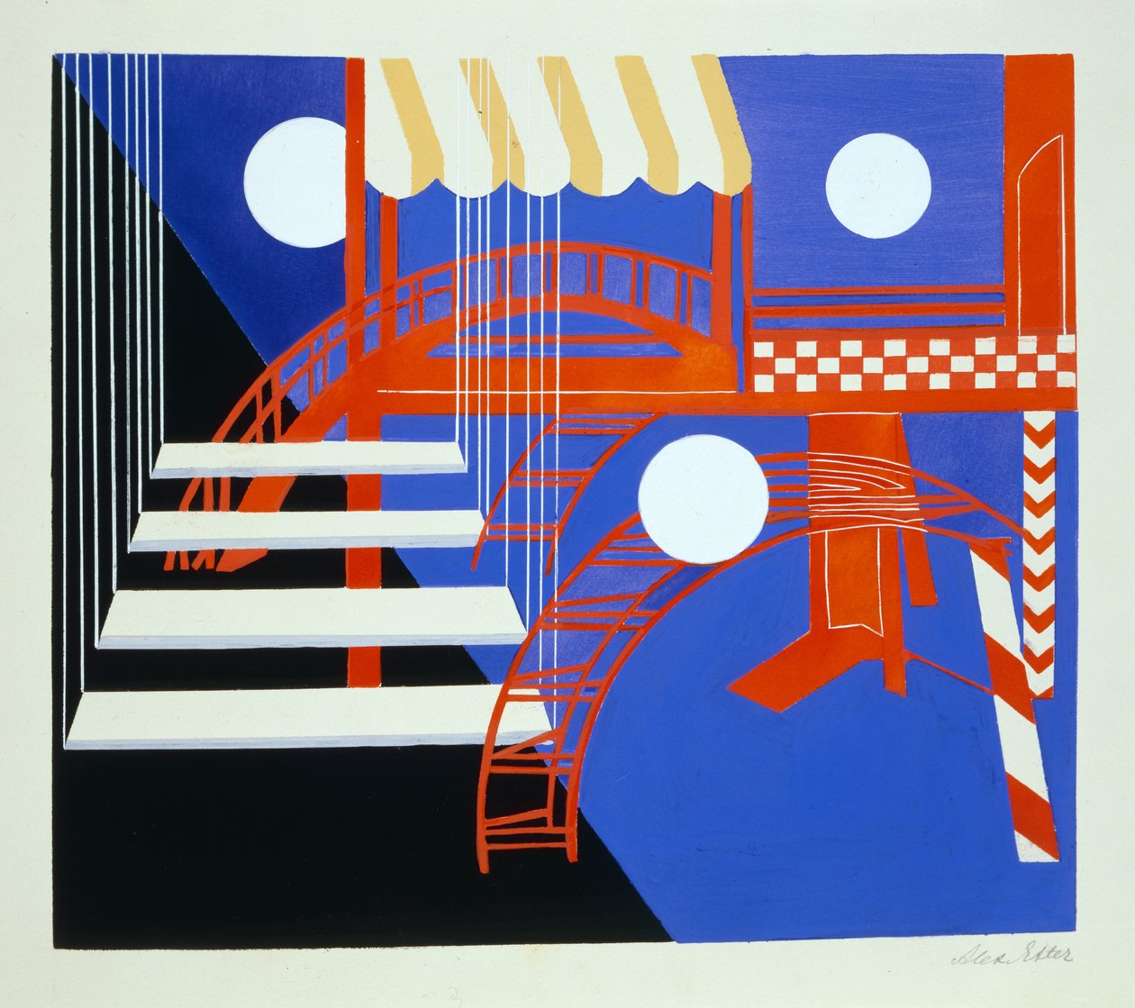 Kokeellinen lavastus, kuvitus Alexandra Exterin teoksesta "Maquettes de Theatre", julkaistu 1920-luvulla (litho) tekijältä Alexandra Alexandrowna Exter