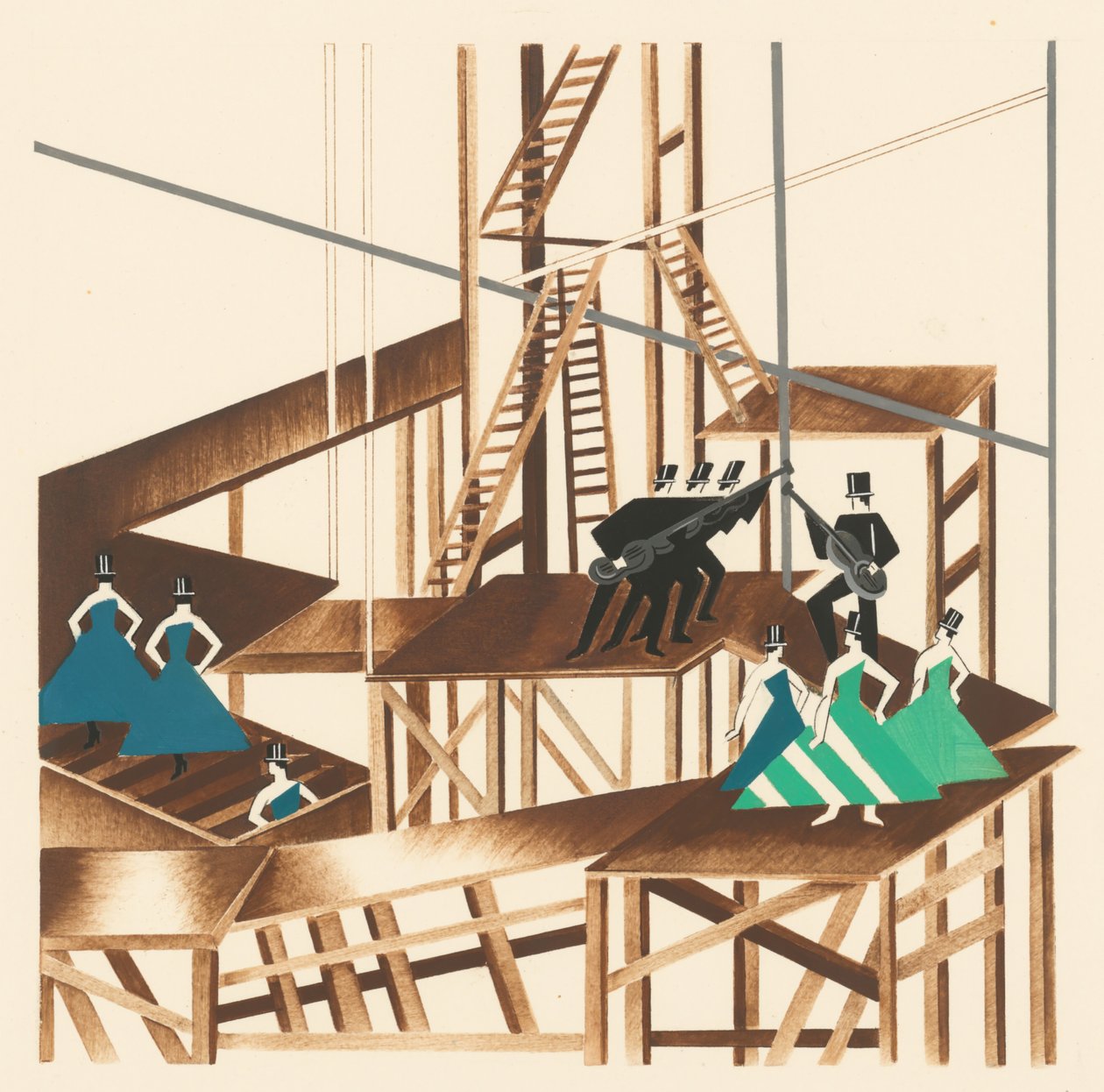 Maisemasuunnittelu portfoliosta Décors de Théâtre, 1930. tekijältä Alexandra Alexandrowna Exter