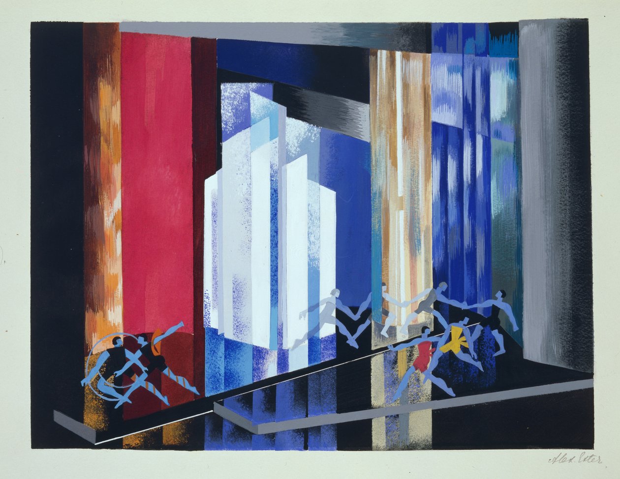 Lavastus baletille, kuvitus Alexandra Exterin "Maquettes de Theatresta", julkaistu 1920-luvulla (litho) tekijältä Alexandra Alexandrowna Exter