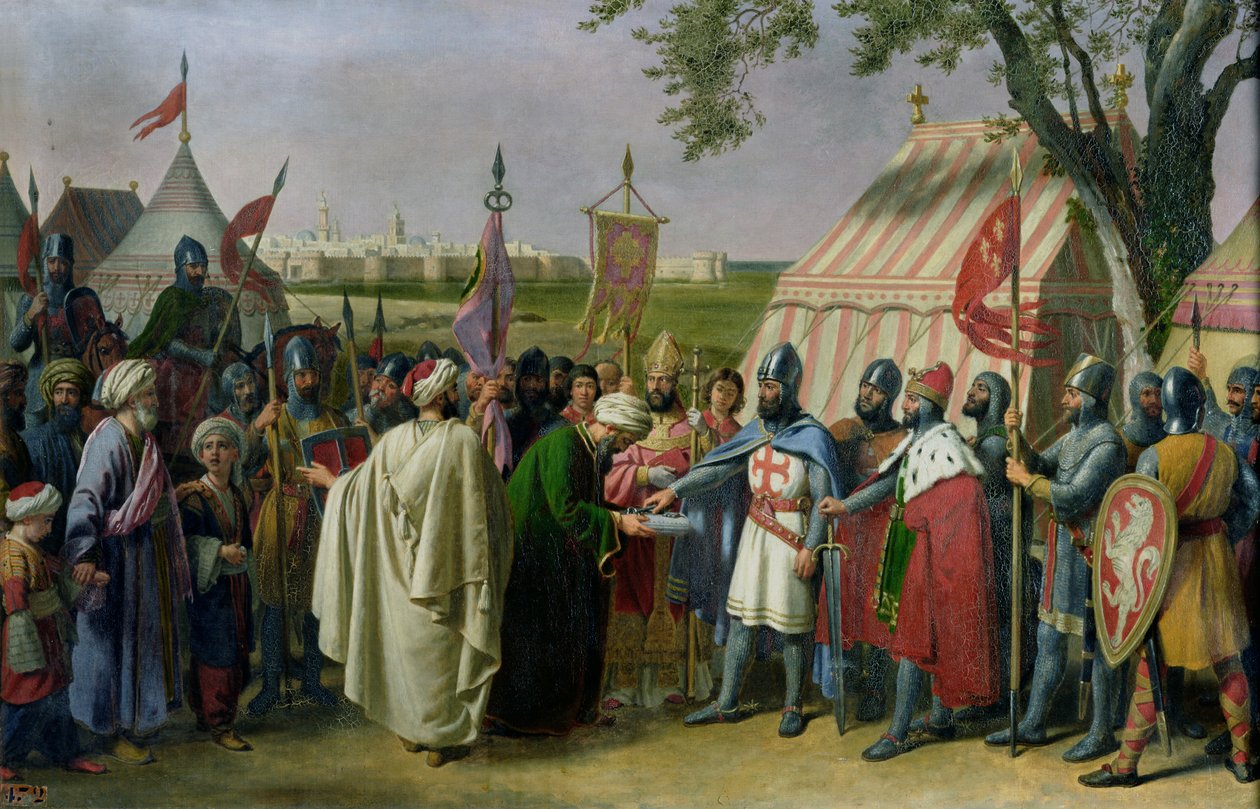 Tripolin kreivi hyväksyi Tyroksen kaupungin antautumisen vuonna 1124, 1840 tekijältä Alexandre Francois Caminade