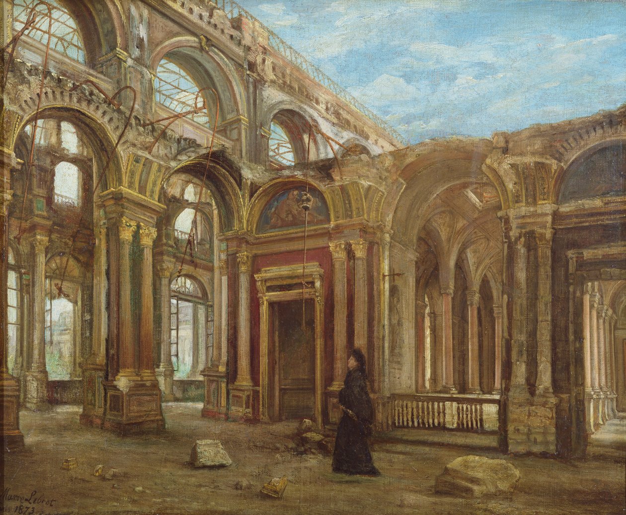 Tuileries Pariisin kommuunin jälkeen, 1871 tekijältä Alexandre Marre Lebrett