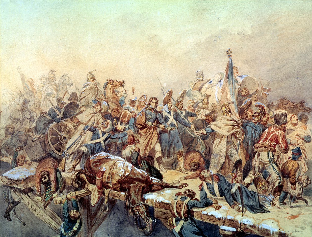 Dominique Larrey ylittää Bérézinan, marraskuu 1812. tekijältä Alexandre Solde