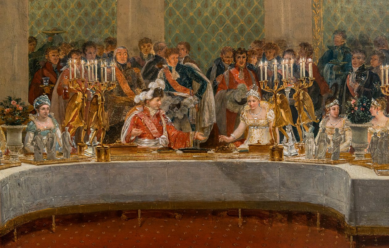 Napoleon Bonaparten (1769-1821) ja Marie-Louise de Habsburg-Lorrainen (1791-1847) hääjuhla 1810 - Yksityiskohta: Napoleon I:n ja Marie-Louisen hääjuhla Palais desin teatterissa Tuileries, 2. huhtikuuta tekijältä Alexandre Dufay
