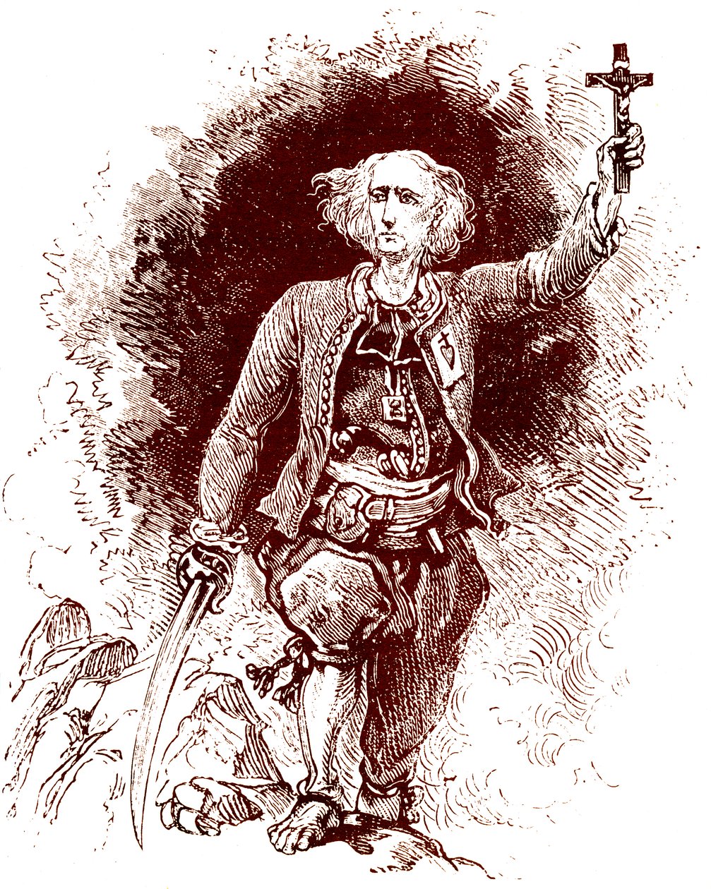 Chouan-pappi. Royalistien kapina Bretagnessa. 1800-luvun loppu (kaiverrus) tekijältä Alexandre (1850 1888) Ferdinandus