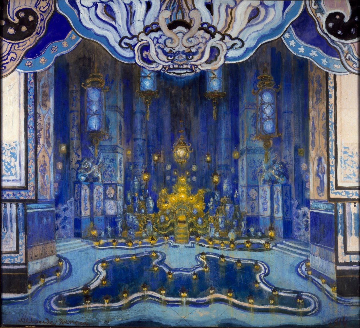 Suunnittelu "La Salle du Tronen" sisustukseen "Le Rossignol", 1914 tekijältä Alexandre Benois