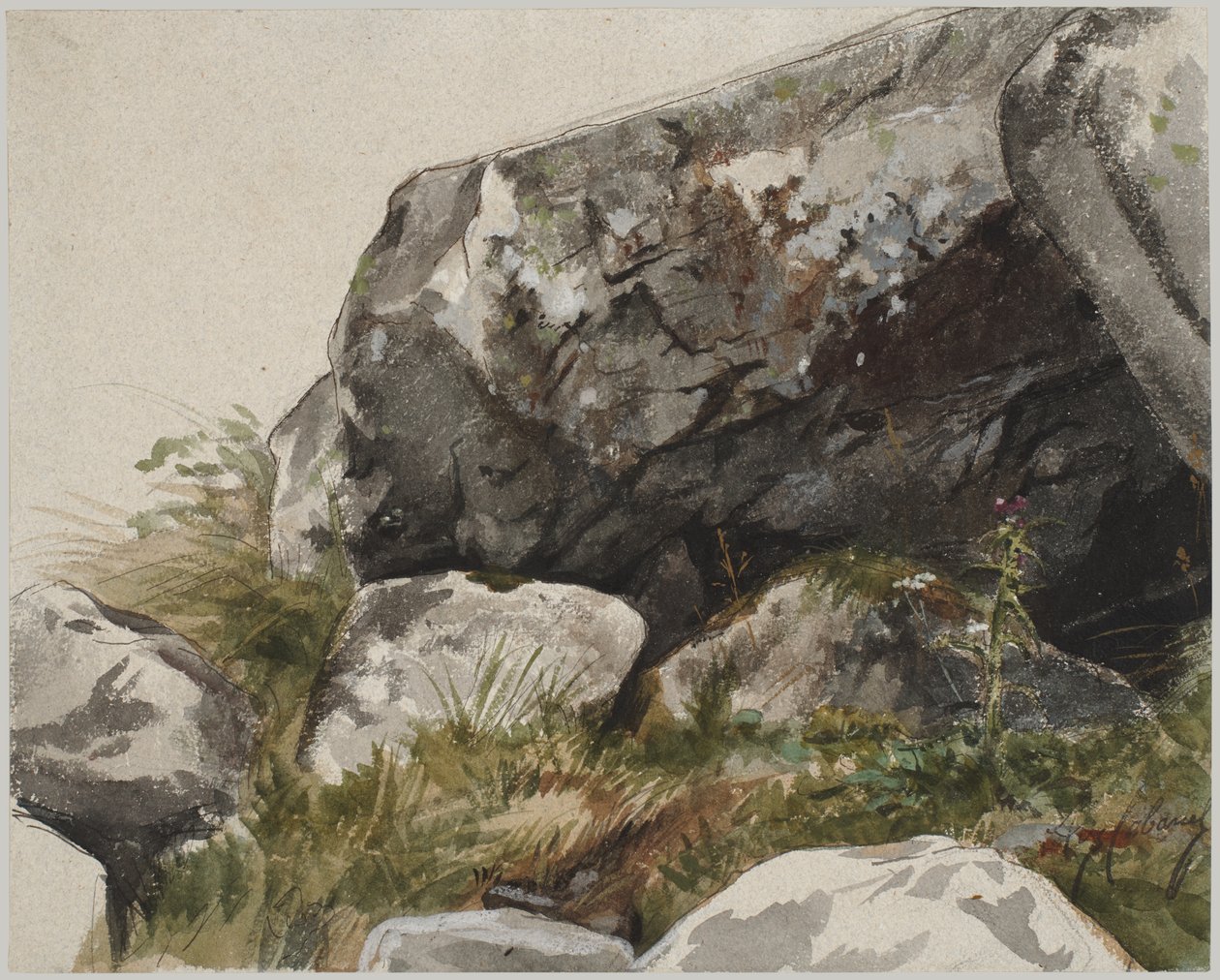 Kalliomaisema (akvarelli, tussi ja hiili) tekijältä Alexandre Cabanel